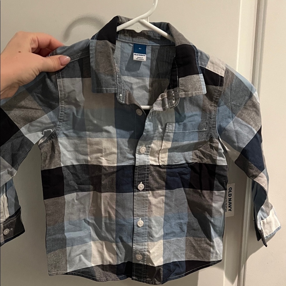 Old Navy Kids Plaid Button-Down Shirt - Blue, Black, White